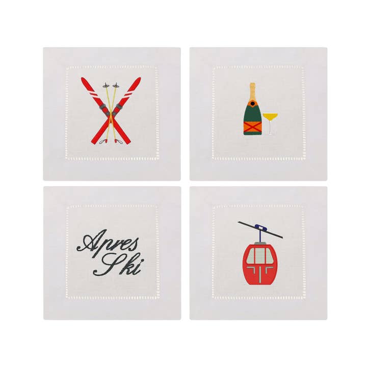 Apres ski Embroidered Napkin set for wholesale by Tiny Hours