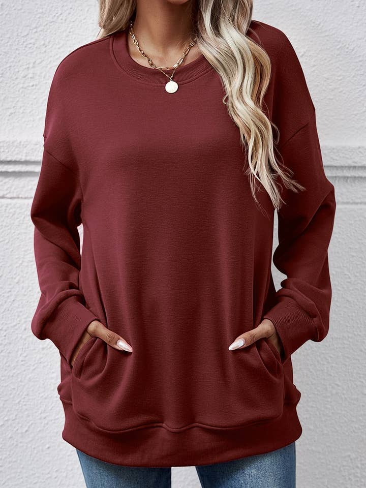 Lily Clothing - Wholesale Sweatshirt - Women's - LOOSE ROUND NECK PLUSH SWEATSHIRT_CWTSTL0649