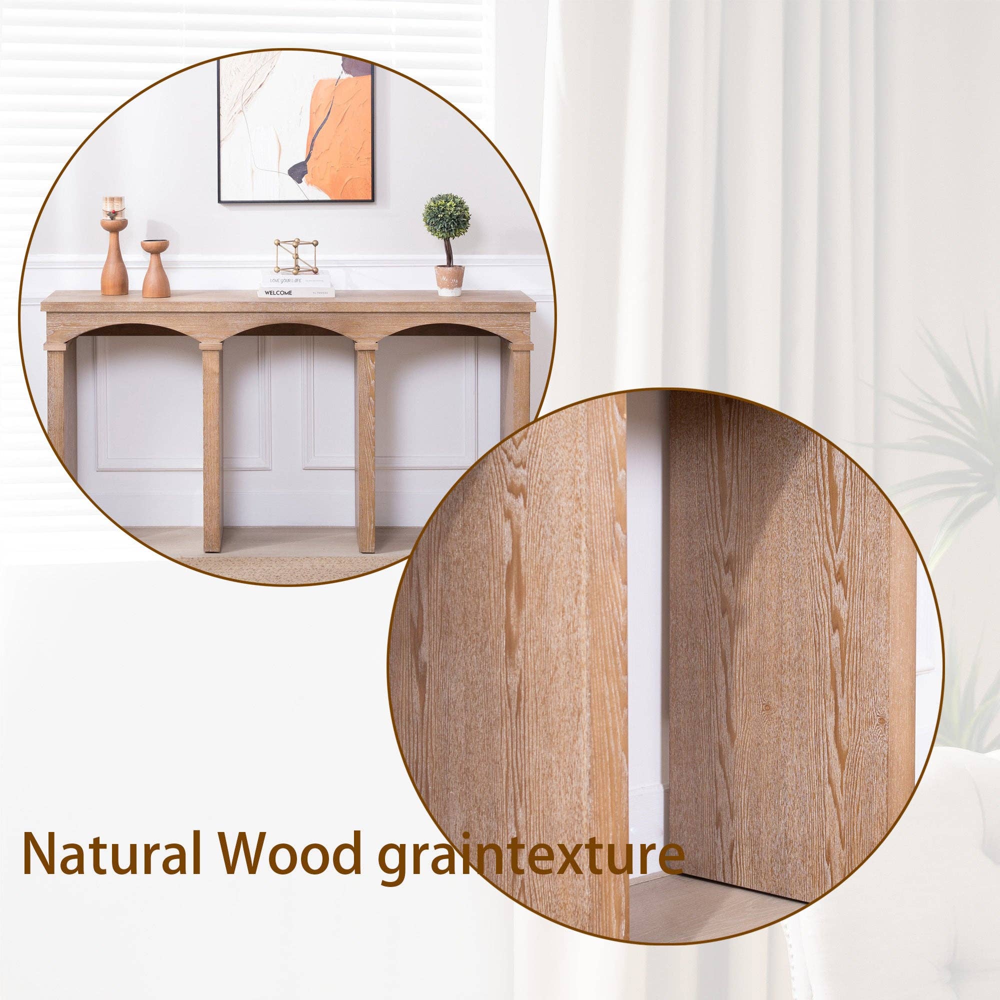 39F Inc. - Wholesale Console Table - Rustic 60" Archway Console Table - Natural Wood3