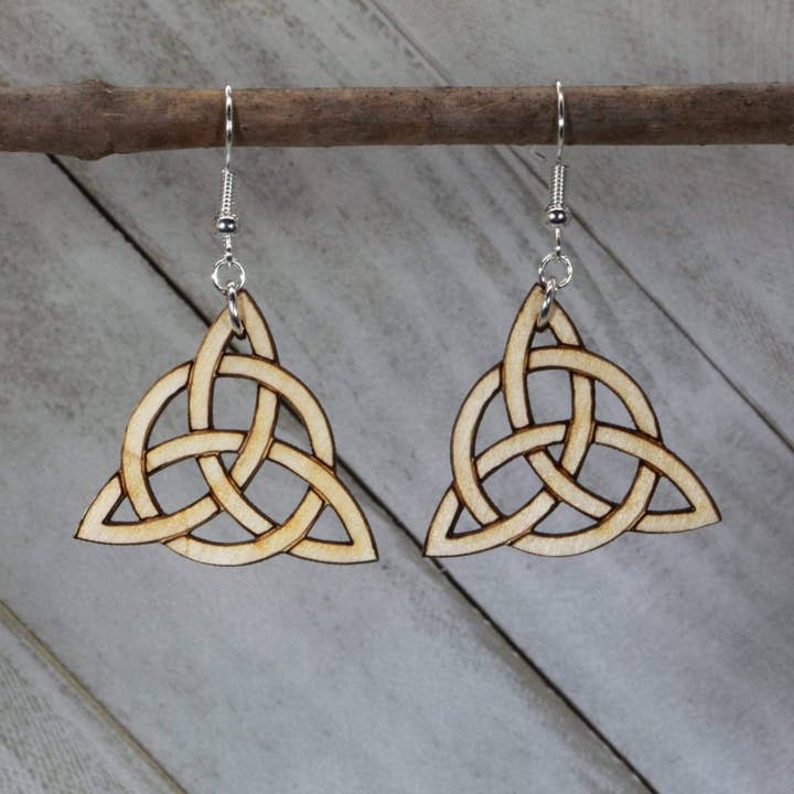 Celtic Trinity Knot Wooden Dangle Earrings for wholesale by Cates Concepts