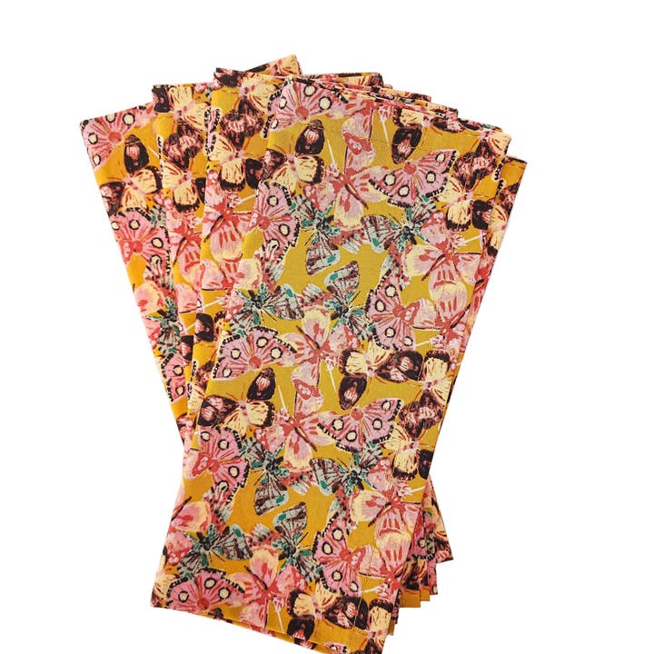 90 West Linen Co. - Wholesale Dinner & Cloth Napkin - Golden Butterfly Cloth Napkins, Set of 42