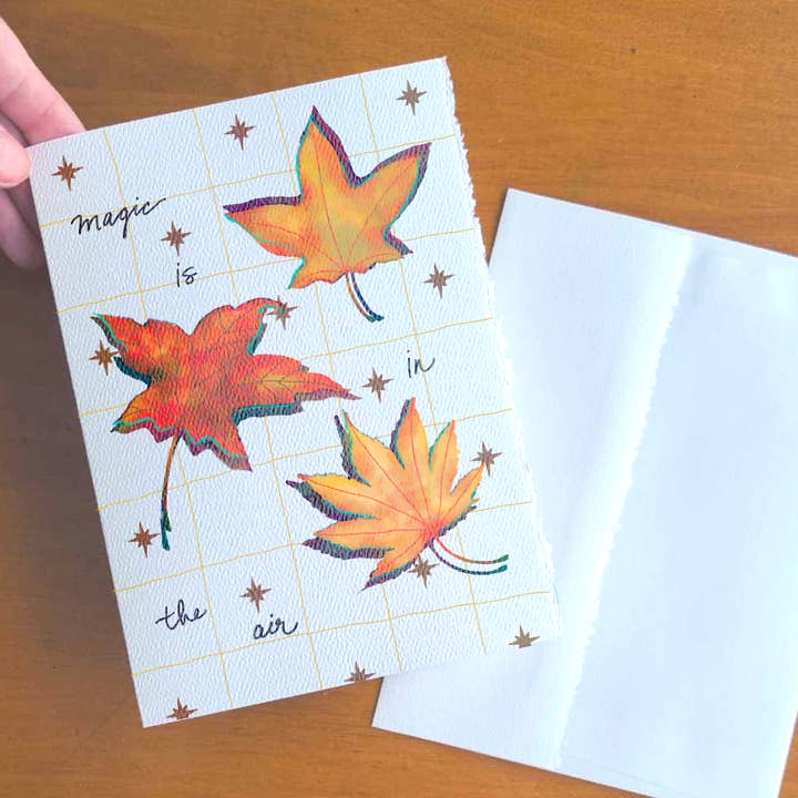 Fall Leaves “magic is in the air" Illustrated Card for wholesale by To Draw Attention