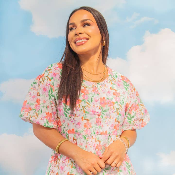 Floral Puff Sleeve Blouse, Watercolor Flowers for wholesale on Faire