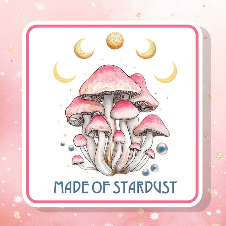 Made of Stardust Mushrooms Sticker Boho Moon Phases Hippie for wholesale by London Luxury Candles