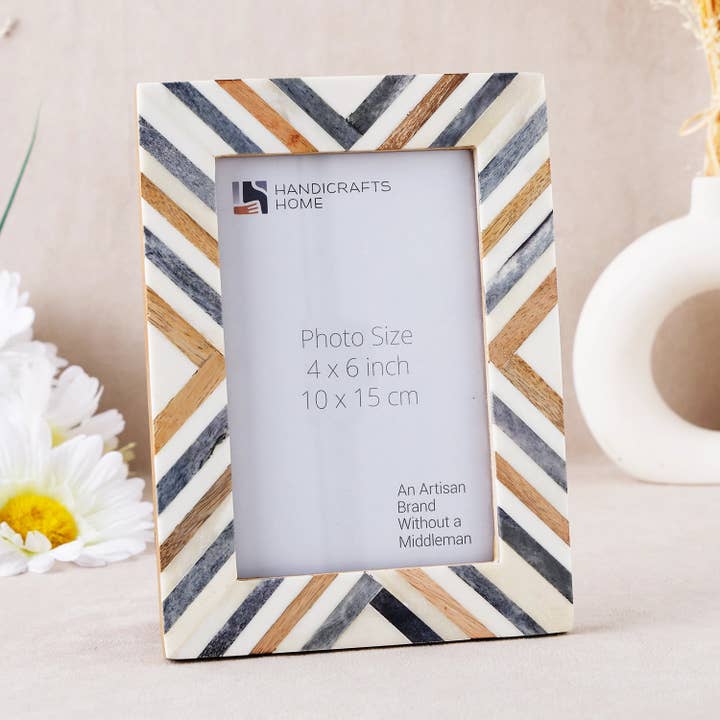 Hypno Dusk Grey & Brown Picture Frame- Bone Inlay & Wood in 4x6 & 5x7 for wholesale by Handicrafts Home