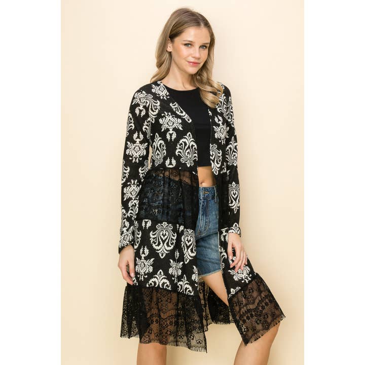 CARDGIAN DE MANGA COMPRIDA COM ESTAMPA DE RENDA EM CROCHÊ por atacado de VOCAL