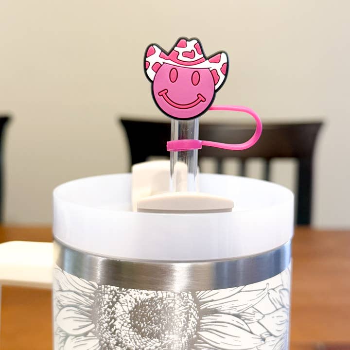 Vroom Blooms - Wholesale Drinking Straw - Straw Topper 3 pack - Smiley Cowboy, Cow Print Hat, Boot