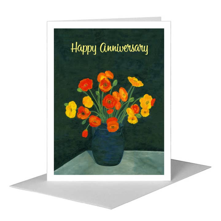 Mohnblumen auf Schwarz, Grußkarte (#7090D) für den Großhandel von Printed Canvas