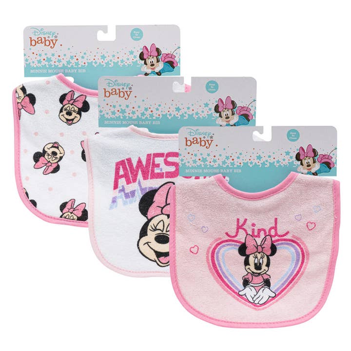 Deluxe Import Trading - Wholesale Baby Bib - Baby - Baby Minnie Mouse Baby Bib - 1 Piece - 3 Assorted Designs