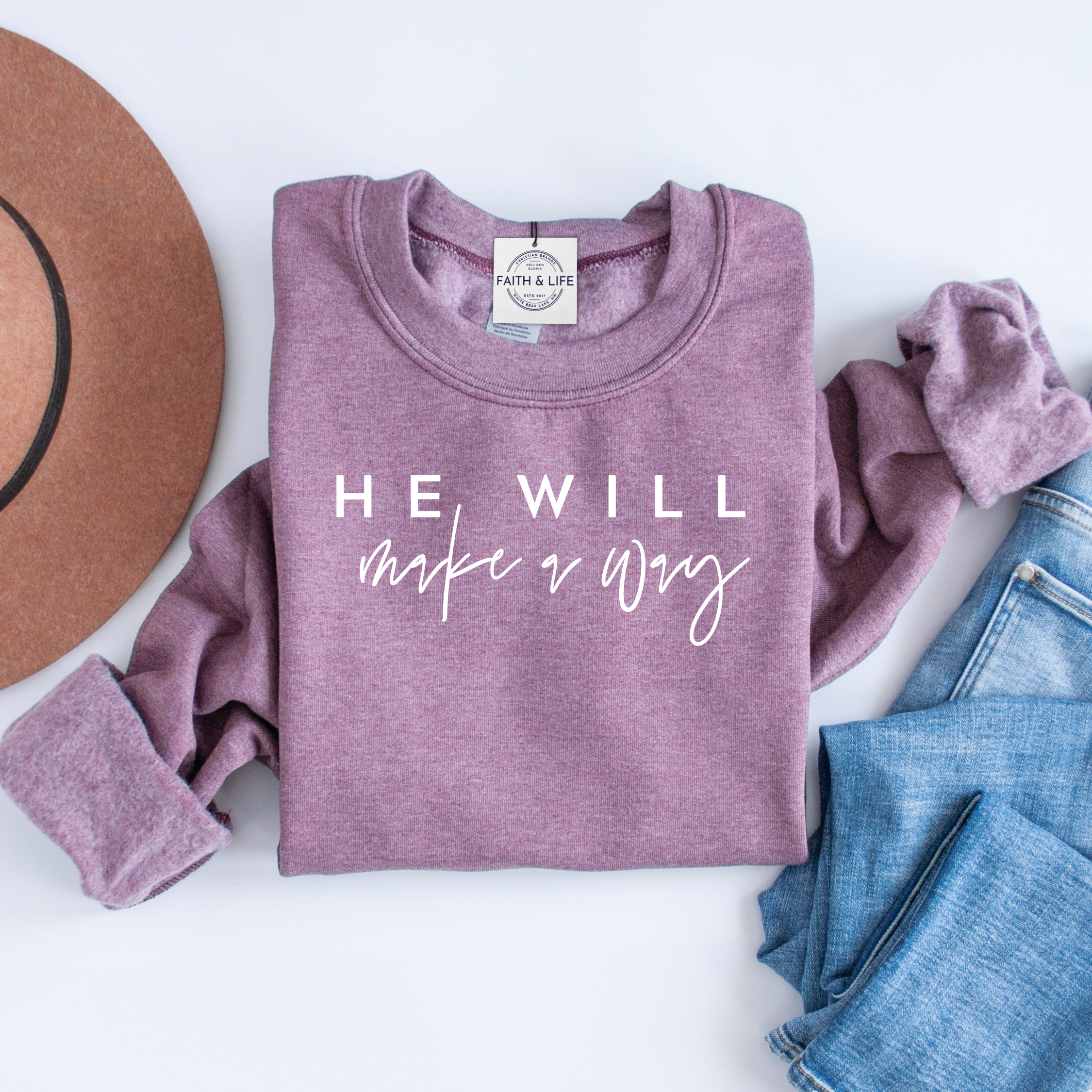 Faith & Life Christian Brands - Wholesale Graphic Sweatshirt - Women's - Isaiah He Will Make A Way New Year Bible Verse Crewneck12