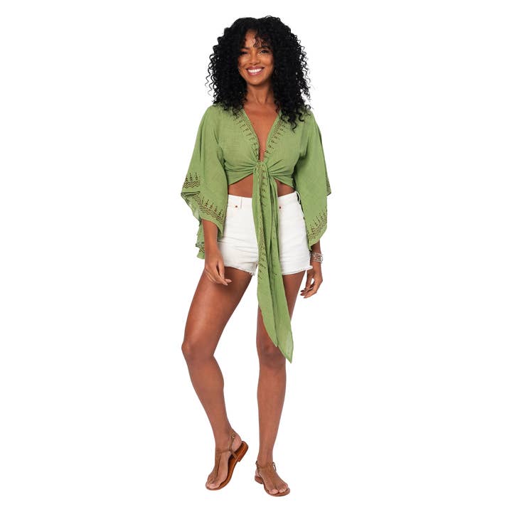 MBTOP3002E LONG SLEEVE CROP SUMMER TOP for wholesale by La Mano Boho