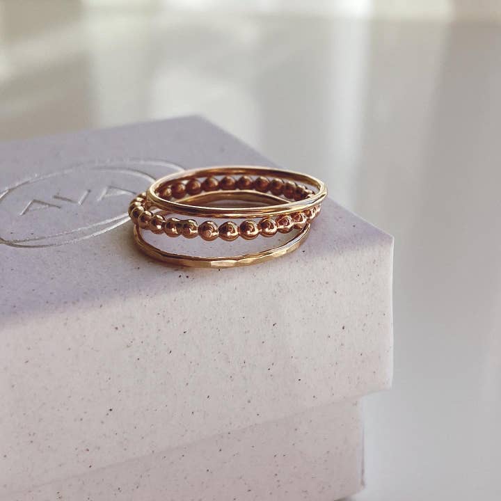 AVA Handmade Jewelry - Wholesale Band/Stacked Ring - Stacking 3 rings set, stackable, beaded, hammered ,thin17