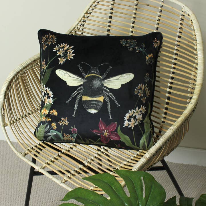 Midnight Garden Bee Cushion Black for wholesale on Faire4