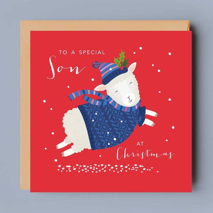 Son Christmas Relations Card | Leaping Sheep Christmas Card for wholesale by Klara Hawkins