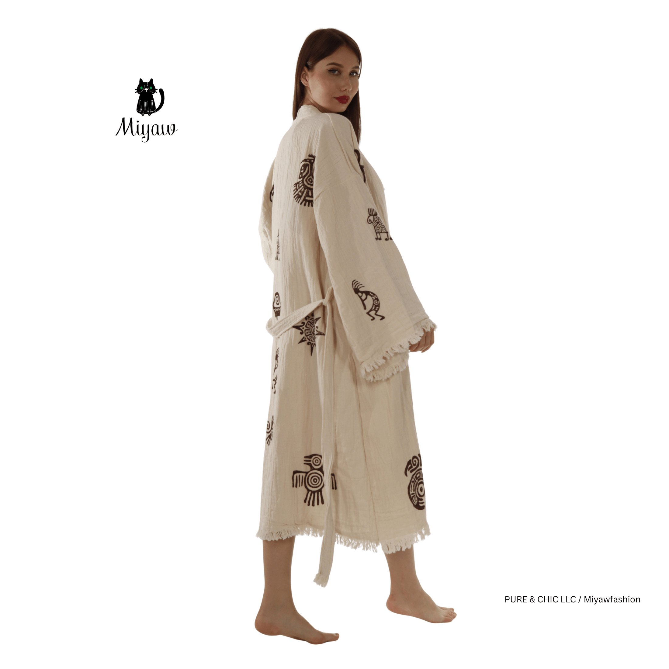 Beige Azteekse Badjas – Lange Lichte Pluche Fleece Badjas Vrouwen voor groothandel op Faire4