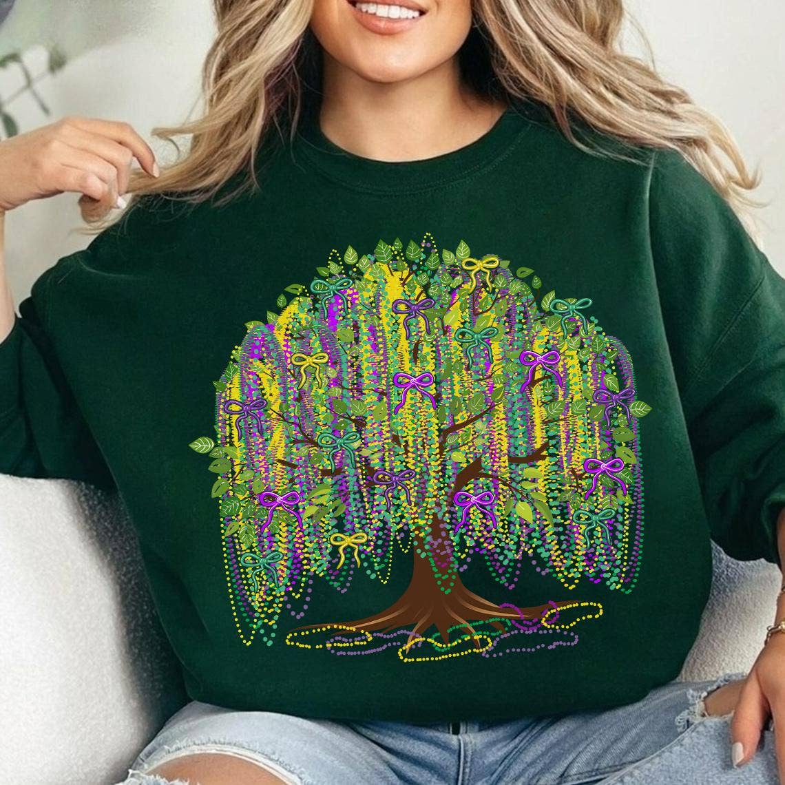 NVC Ecommerce LLC - Vente T-shirt à imprimés – femme - T-shirt Arbre de Mardi Gras avec Nœud, Sweat-shirt Mardi Gras5