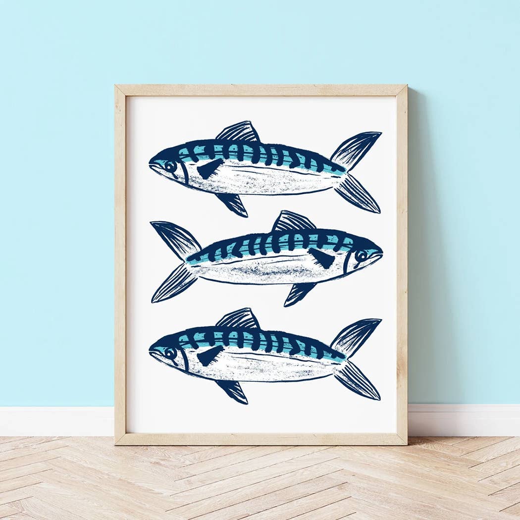 Sarah Whittle Illustration – wholesale Art print – Three Cornish Mackerel Coastal Wall Art Print0