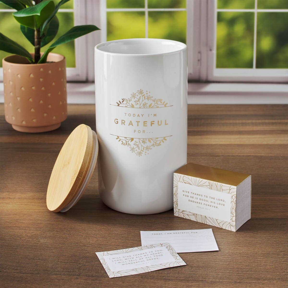 Christian Art Gifts - Wholesale Jar - Grateful Gold and White Ceramic Gratitude Jar with Cards2