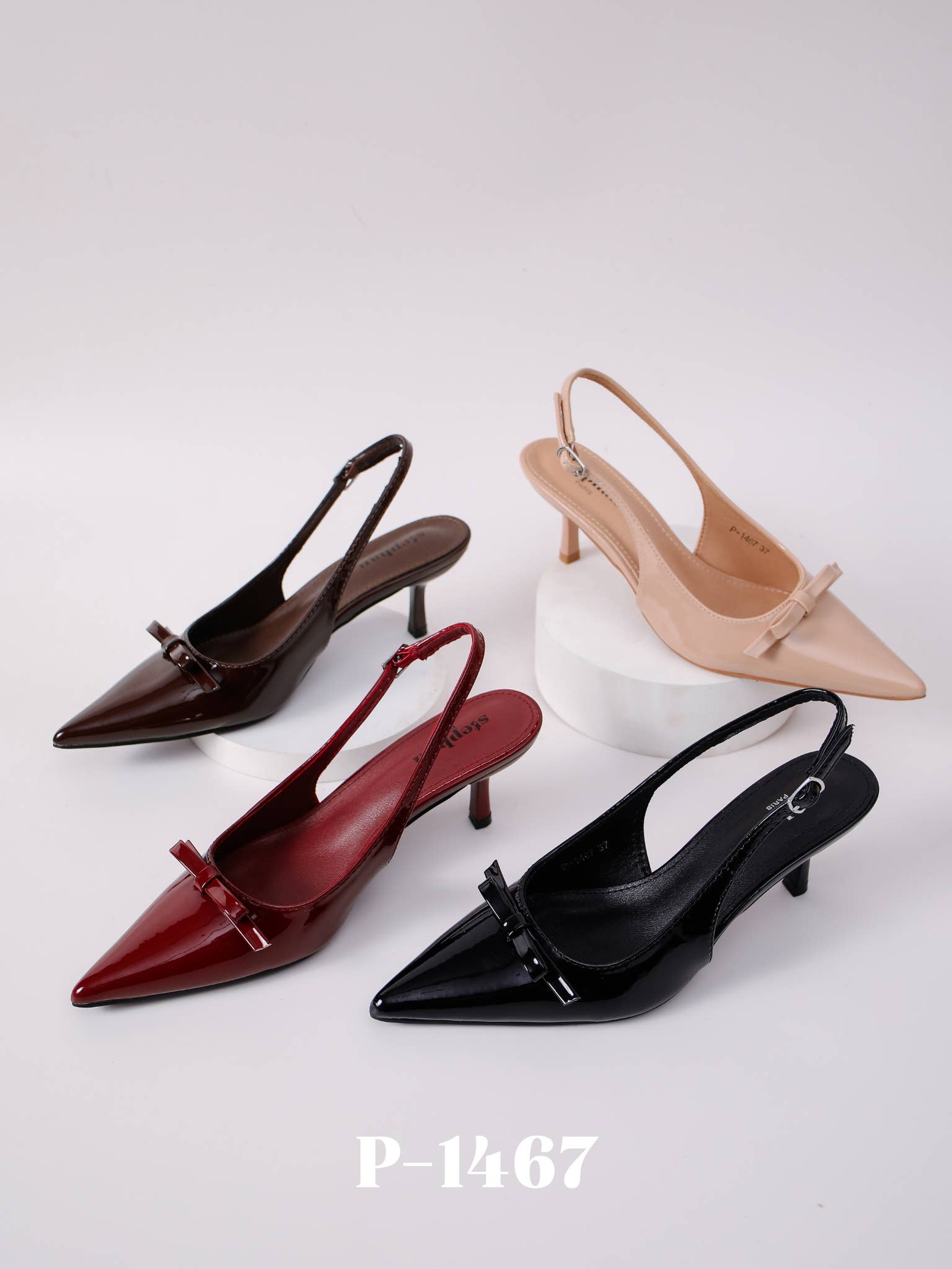 Black Patent leather slingback pump with low heel P-1467 for wholesale on Faire0