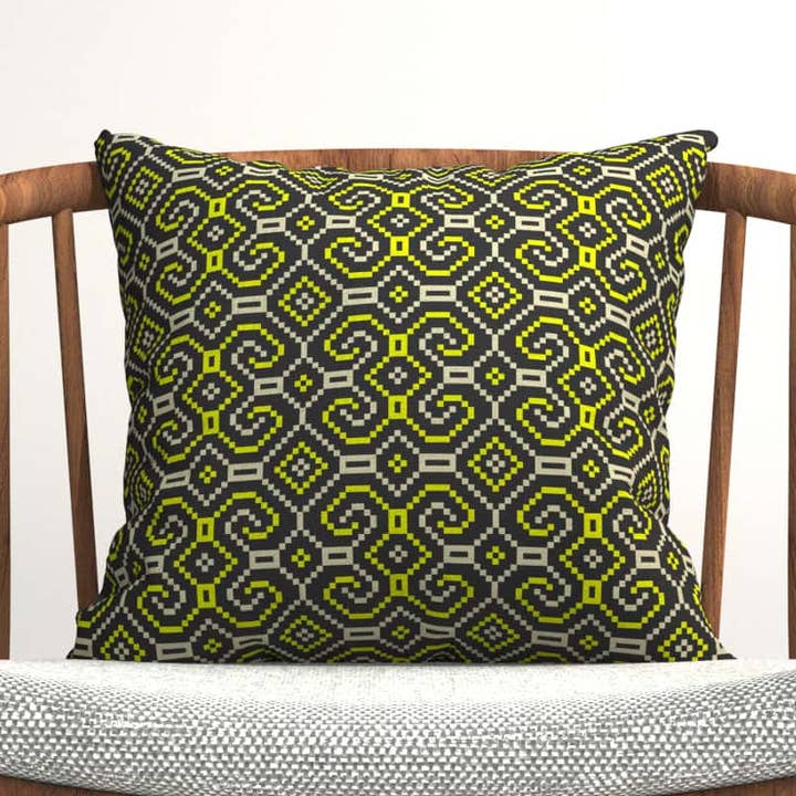 Shipibo-Conibo Cushion - Yellow Beige on Black for wholesale by symbolika