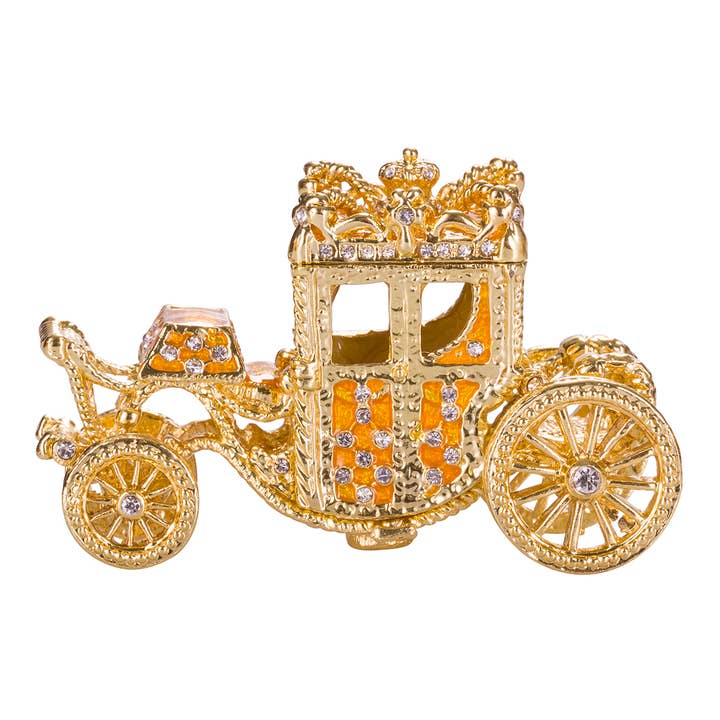 danila-souvenirs - Vendita all'ingrosso Portagioie/organizer per gioielli - Scatola portagioie Faberge Coronation Egg con carrello 4" giallo3