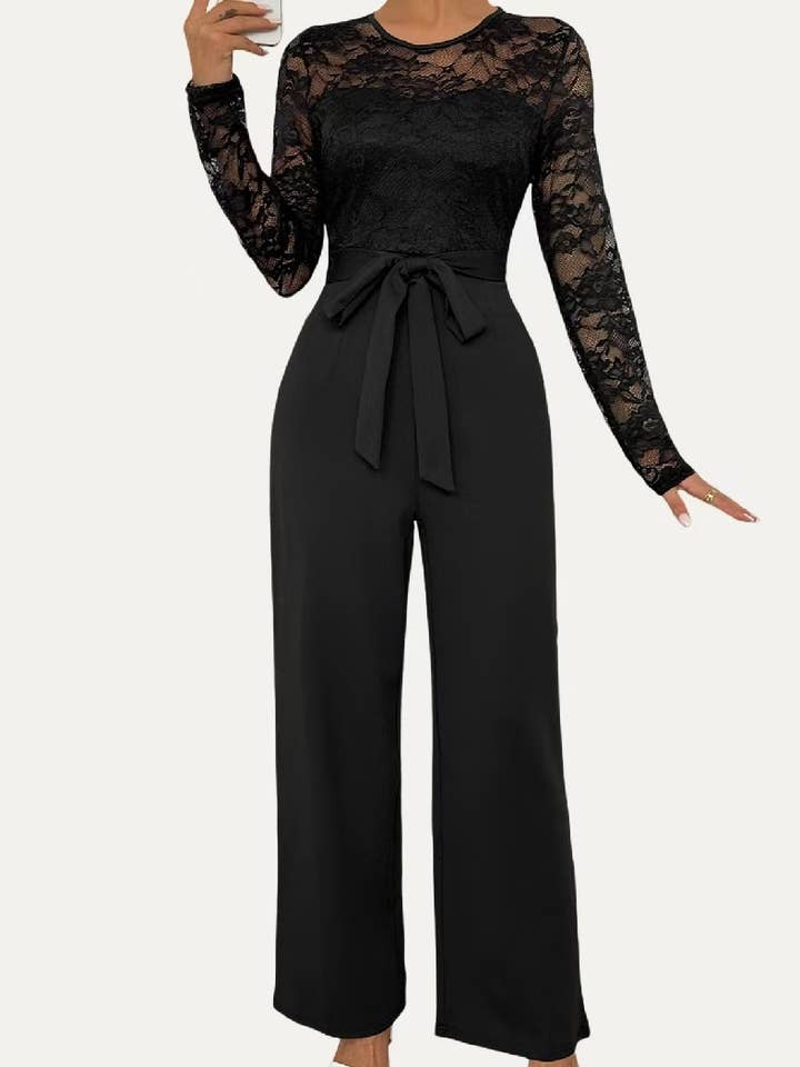 Romance Solid Black Sheer Lace Long Sleeve Jumpsuit and other Purchase Wholesale white jumpsuit. Free Returns & Net 60 Terms on Faire trending on Faire.