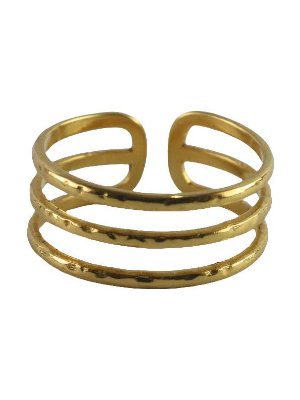 Multi-row ring made of stainless steel with 18k gold plating for wholesale by Positiva Jewelry
