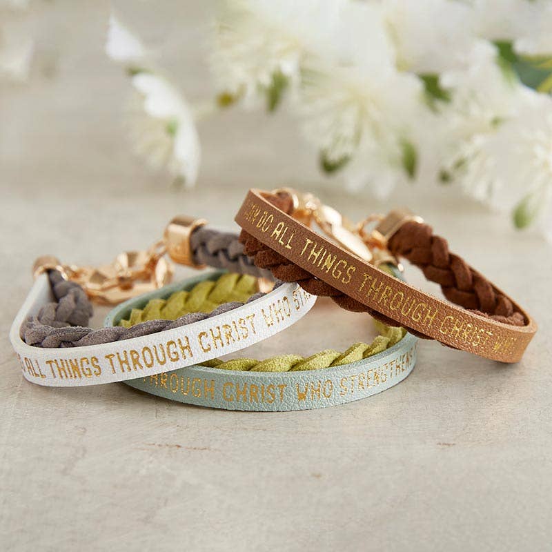 Faithworks by Creative Brands - Wholesale Charm/Dangle Bracelet - Wrapped In Love Philippians 4:13 - Brown Braided Bracelet3