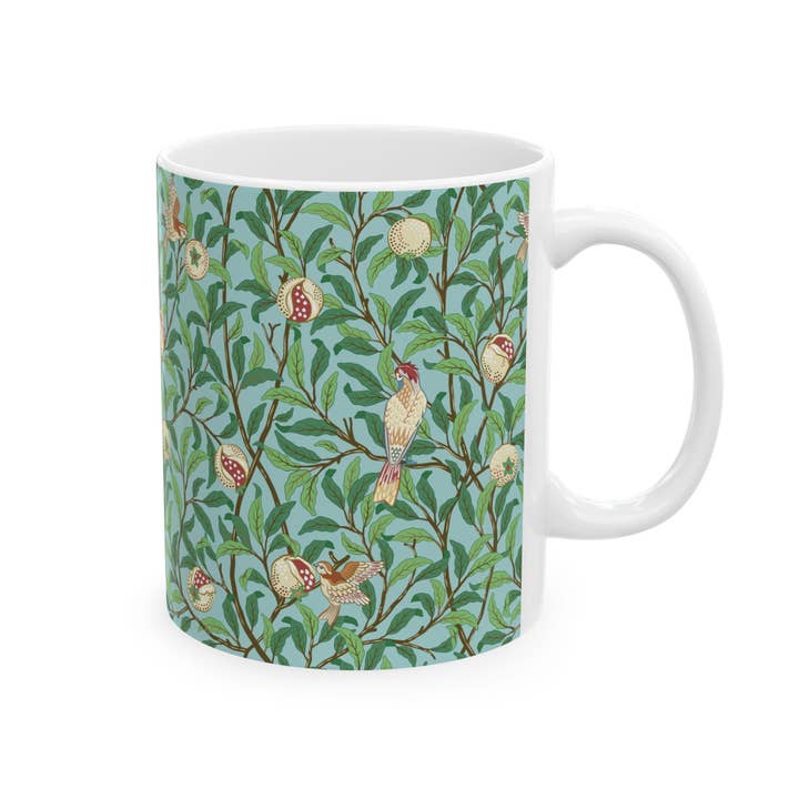 Ceramic Mug inspired by William Morris - Bird & Pomegranate Collection (Tiffany Blue) for wholesale by Willy Morris Home Emporium