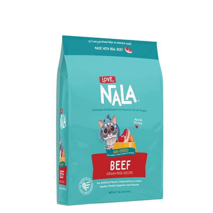 Beef Grain Free Recipe Air-Dried Adult Cat Food, 1LB Bag for wholesale by Love, Nala