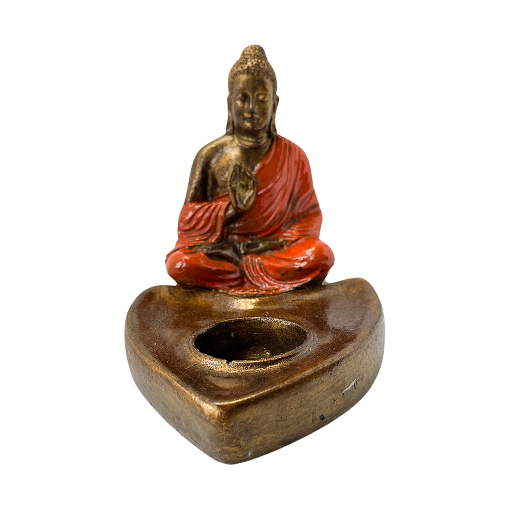 VIE - Wholesale Candle Holder - Orange-Robed Buddha with Tea Light Holder, 12x9x15cm1