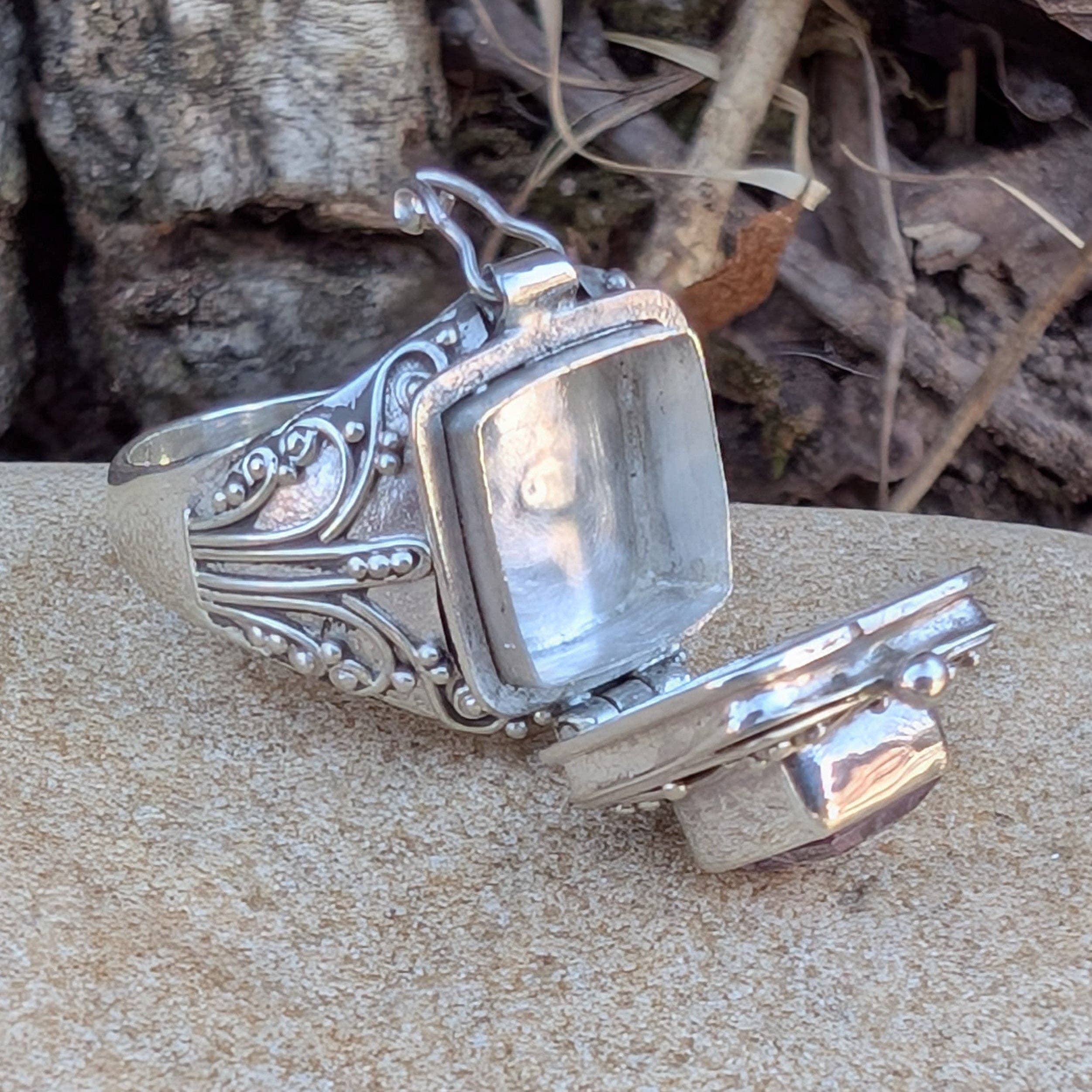 Silver Insanity - Wholesale Cocktail/Statement Ring - Midnight Elixir - Square Poison Locket Box Sterling Silver Ring7