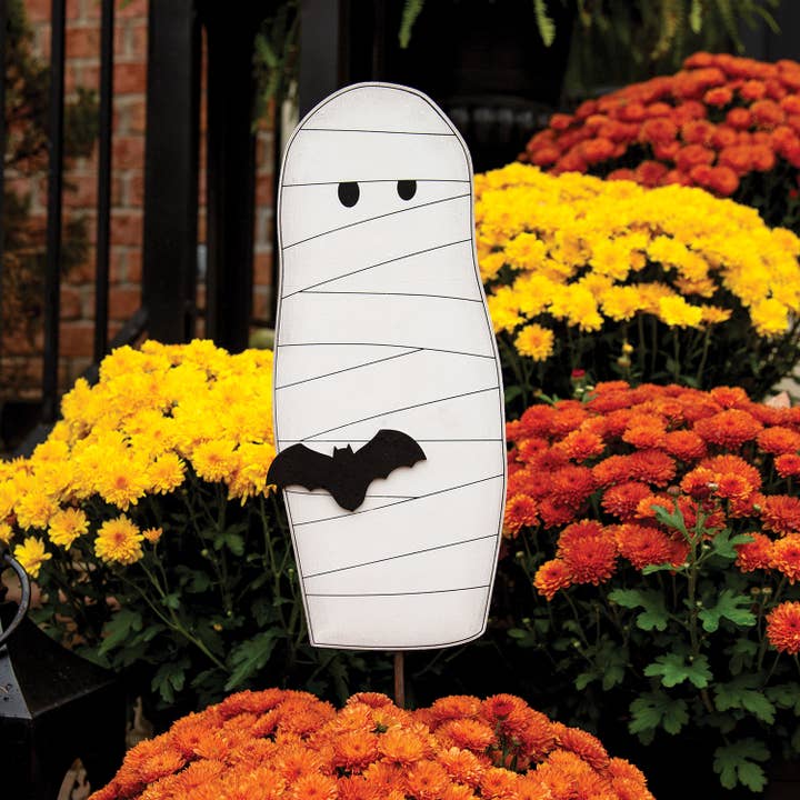 Col House Designs - Wholesale Garden/Lawn Stake - Wooden Mummy & Bat Planter Stake/Accent