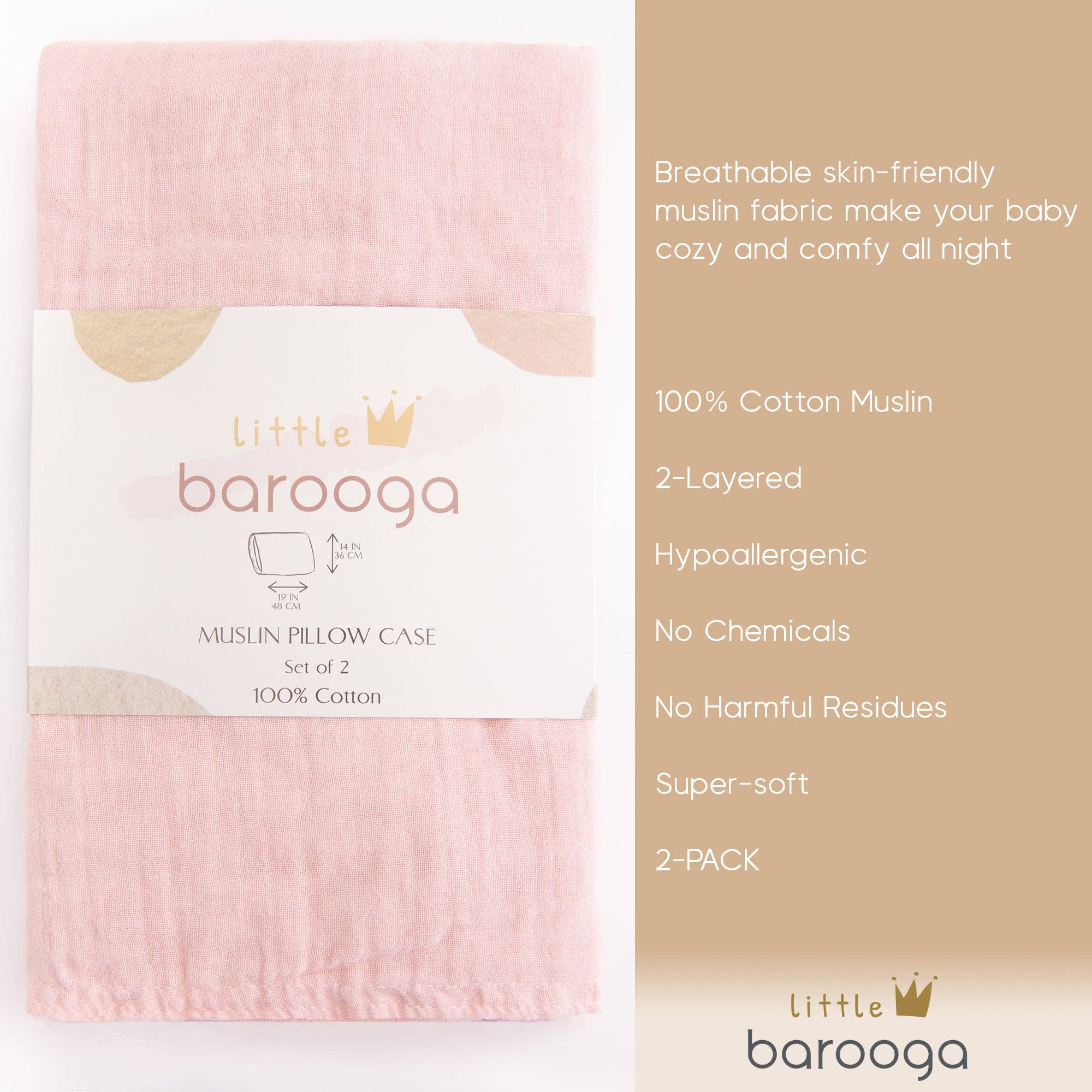 Barooga - Wholesale Bedding Pillowcase/Sham - Kids & Baby - Toddler Muslin Pillowcase, 14"x19", 2 Pack22