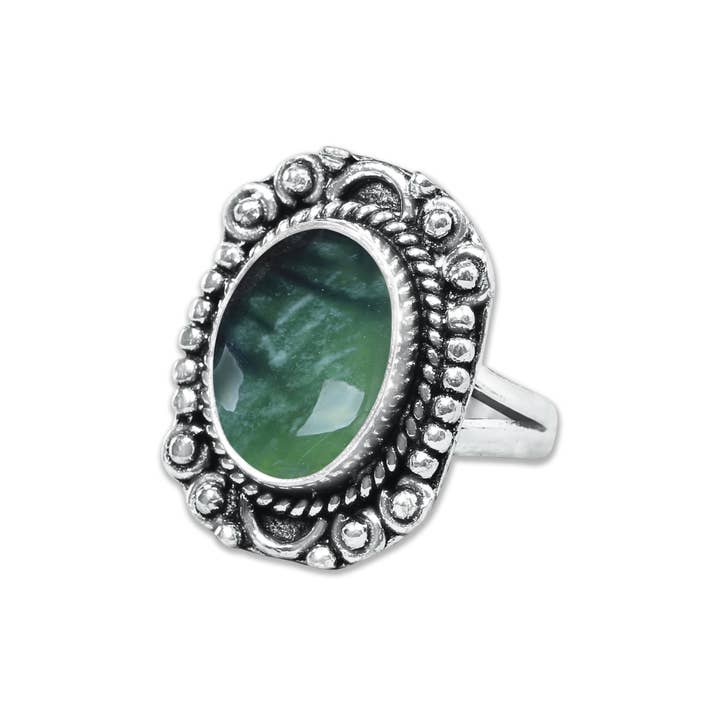 Handmade Jewels - Wholesale Cocktail/Statement Ring - Nephrite Jade Rings – Handmade, Silver-Plated, Bohemian (Made To Order)18