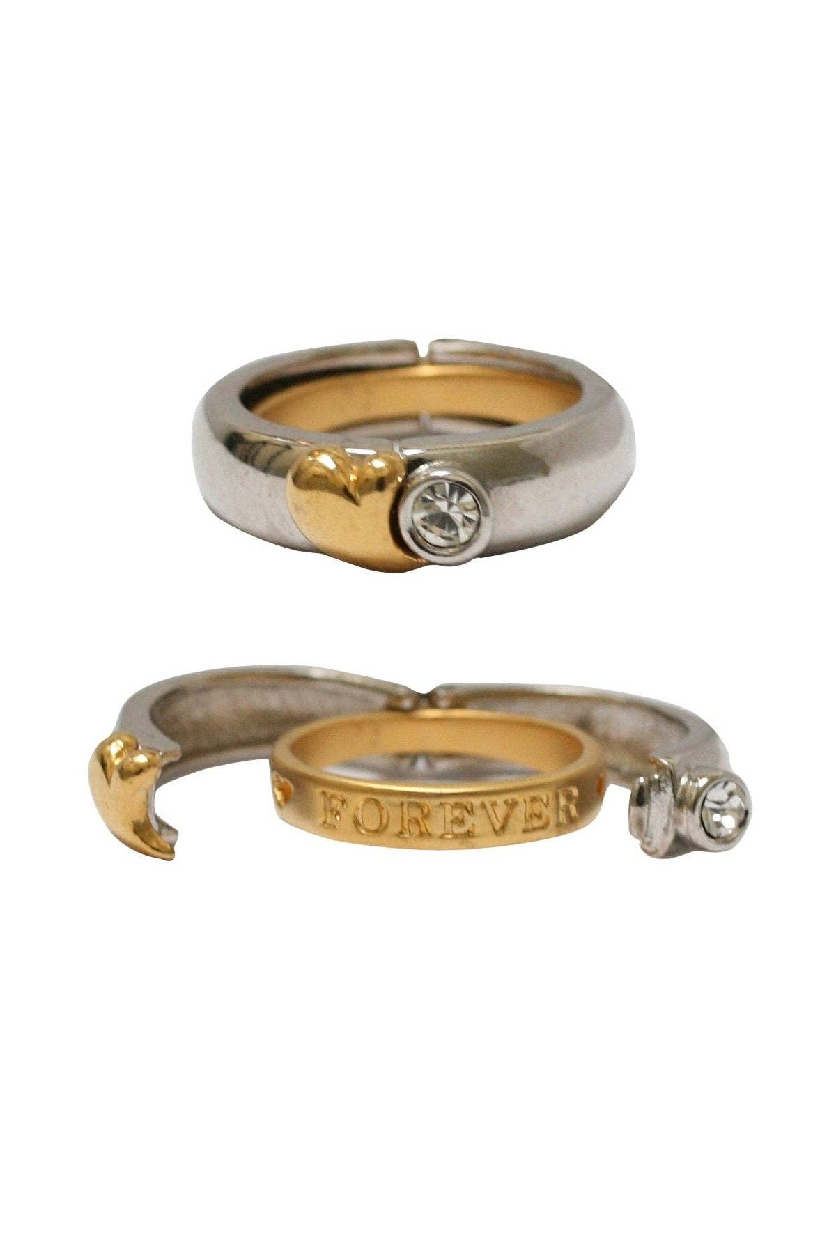 Zirconmania Wholesale Fashion Jewelry - Vendita all'ingrosso Anelli multipietra - Anello Cuore in Oro e Cristallo rotondo Chiaro Ceco su Messaggio Bicolore.566R76760