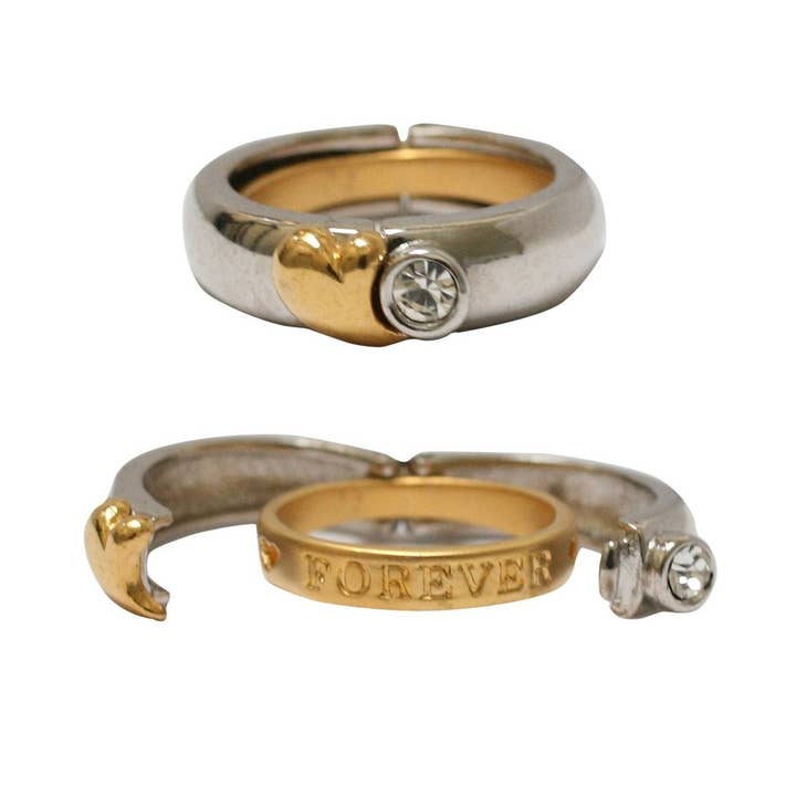 Zirconmania Wholesale Fashion Jewelry - Wholesale Multi-Stone Ring - Ring Gold Heart and Clear round Czech crystal on Two Tone message.566R76760