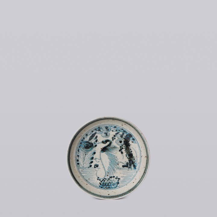 Cobalt Guild - Wholesale Decorative Plate/Dish/Bowl - Small Blue and White Porcelain Dancing Crane Dish