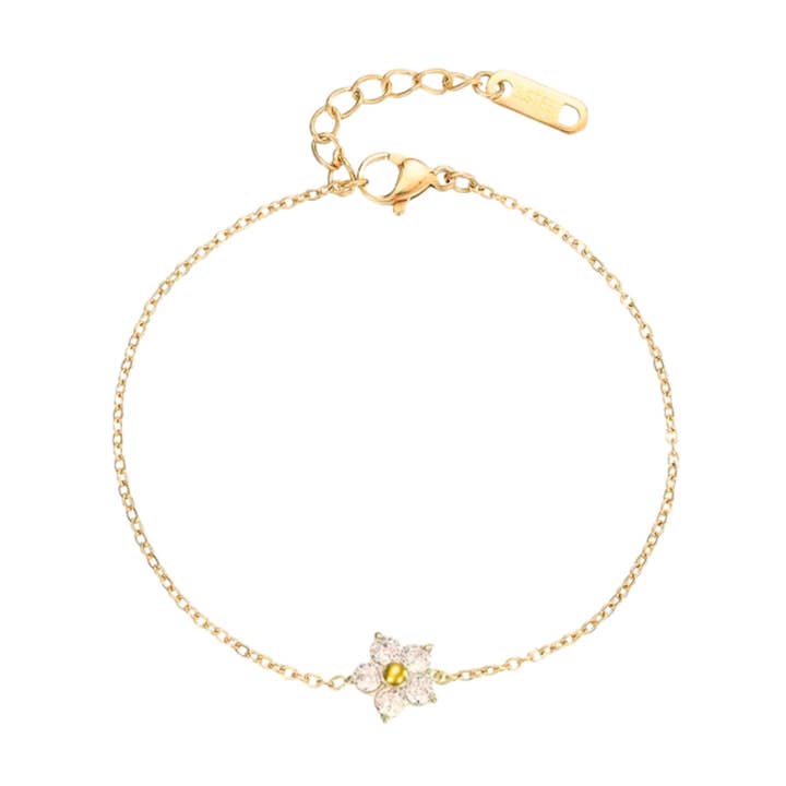 Pulseira flor de cristal branca por atacado de Rosies