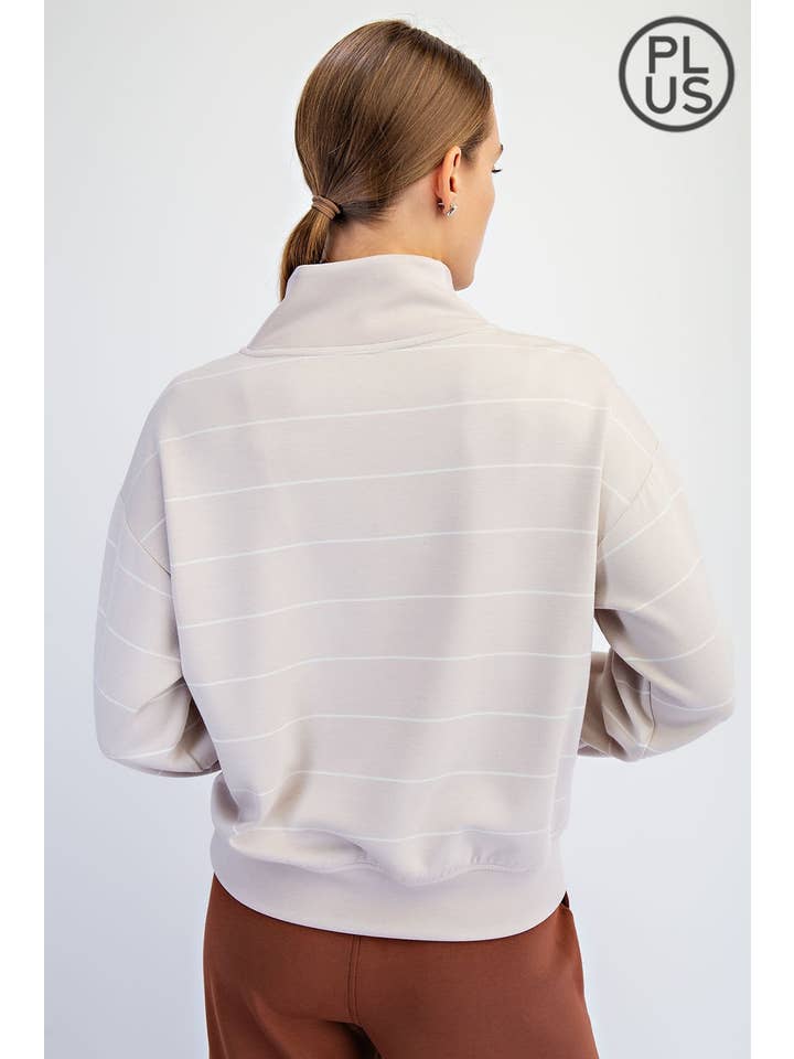 Rae Mode - Vente Sweat-shirt – femme - VESTE À RAYURES EN SCUBA MODAL GRANDE TAILLE À COL EN V24
