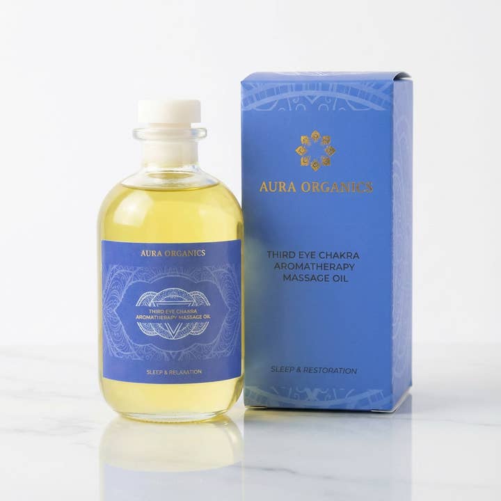 Olio da massaggio aromaterapico biologico - Miscela chakra del terzo occhio per la vendita all'ingrosso da parte di Aura Organics Ltd