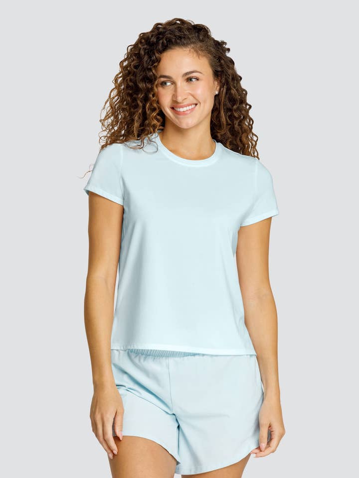 BIJOU BOXY SHORT SLEEVE TOP - BLUE GLOW for wholesale by Spin-It
