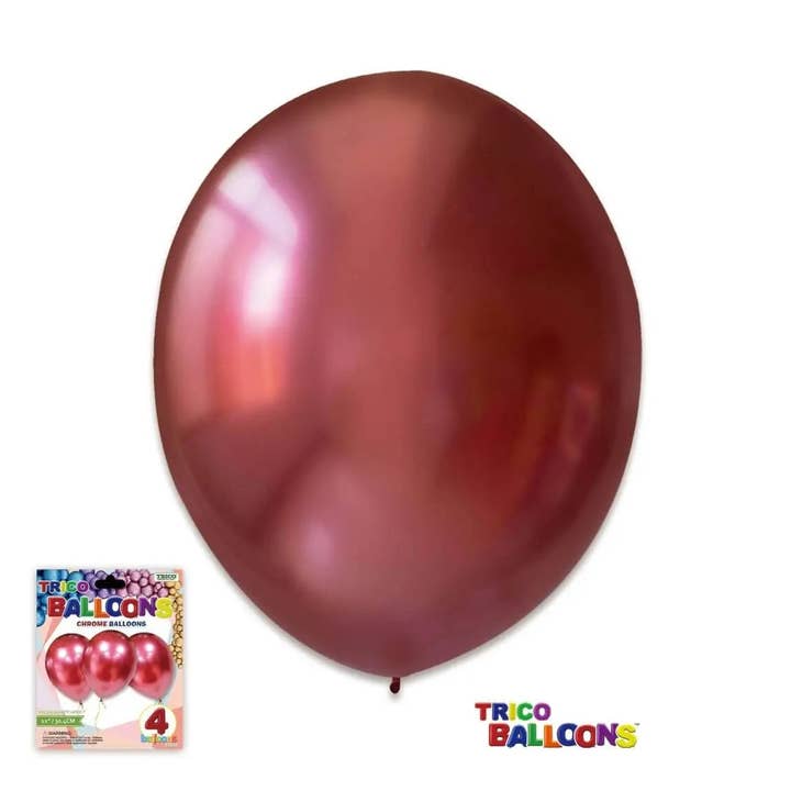 Rico - Balões Látex Cromado Vermelho (4ct) por atacado de Party Expo, LLC