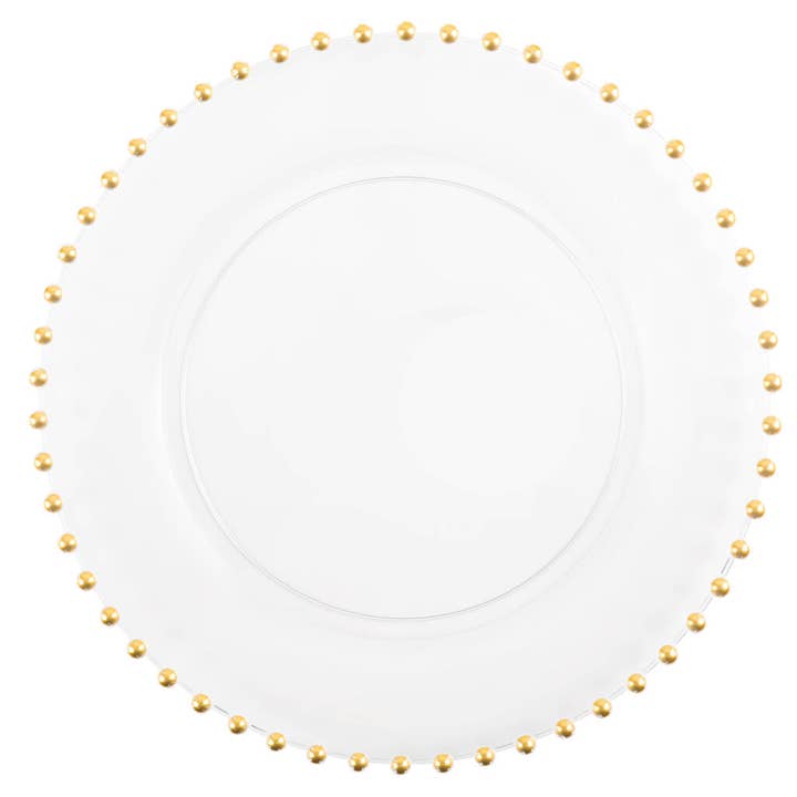 Clear and Gold Round Plastic Plates (10 Pack) - Beaded for wholesale by Posh Setting