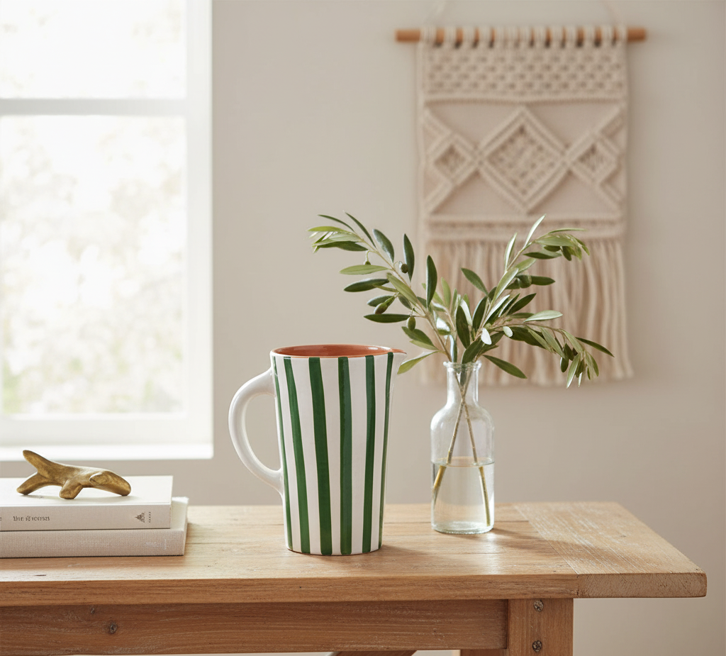 High crafty - Wholesale Carafe - Handmade White Ceramic Carafe with Green Stripes – Gift1