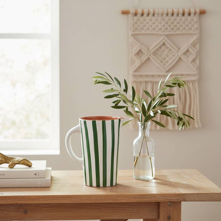 High crafty - Wholesale Carafe - Handmade White Ceramic Carafe with Green Stripes – Gift1