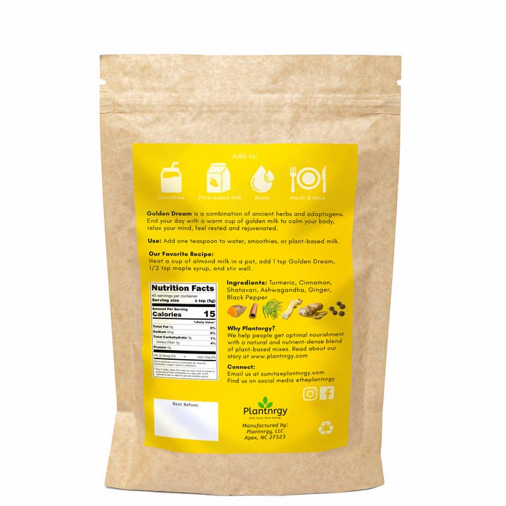 PLANTNRGY - Wholesale Protein/superfood powder - Golden Dream - Plant-Based Superfood Mix - 227 gm1