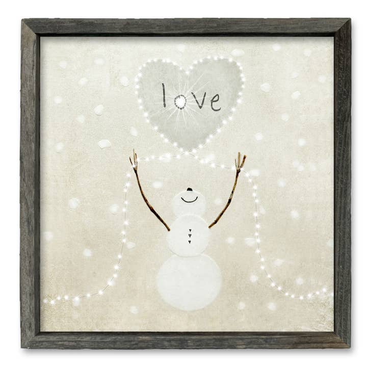 'Love Snowman' (B/W) Christmas Themed Shelf Art for wholesale by Sweet Gumball Inc.