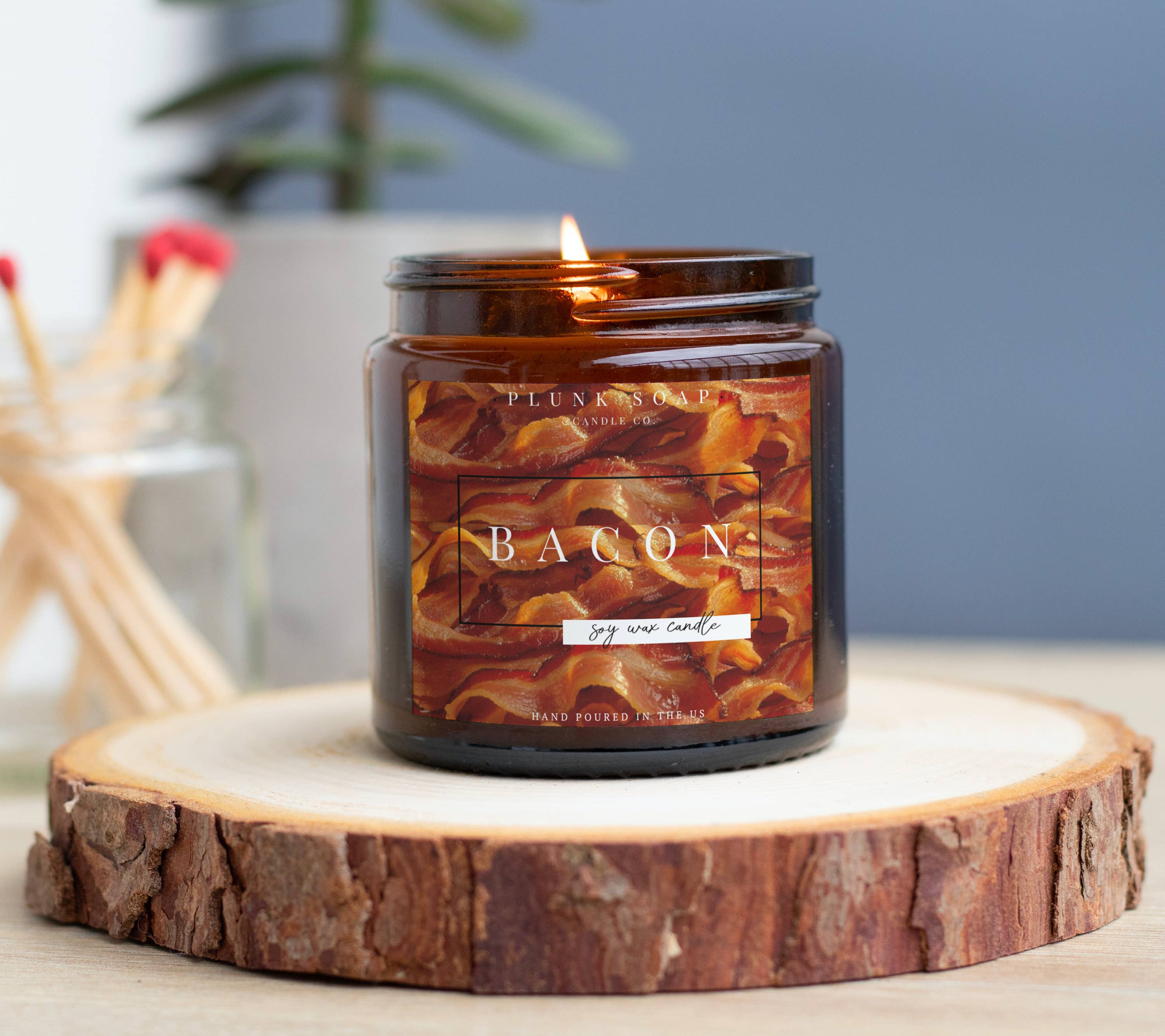 Plunk Soap and Candle Company - Wholesale Jar/filled candle - Bacon Scented Soy Candle: Sweet, Salty, Smokey 8 oz: Gift