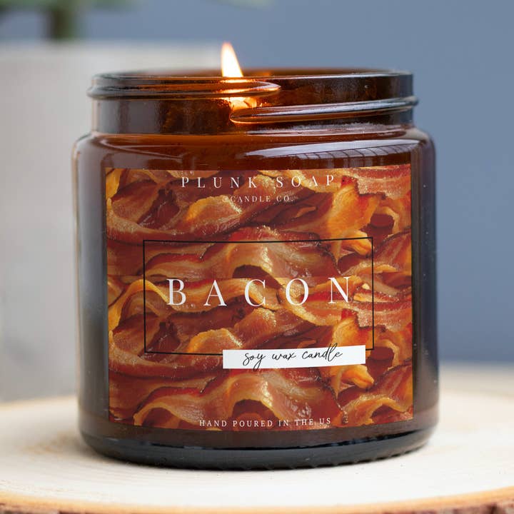 Plunk Soap and Candle Company - Wholesale Jar/filled candle - Bacon Scented Soy Candle: Sweet, Salty, Smokey 8 oz: Gift0